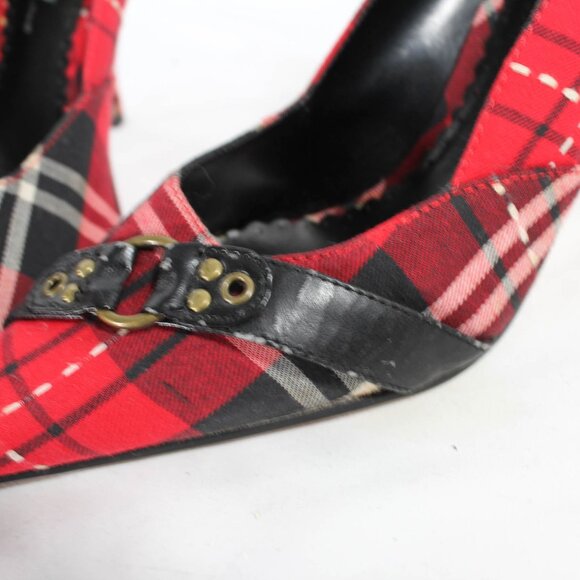 Vintage Y2K Pointed Toe High Heels Red Tartan Plaid Size 7 1/2 Punk & Emo Goth - Picture 9 of 15